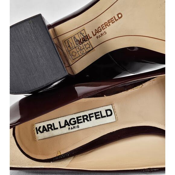 KARL LAGERFELD PARIS ADINA BURGUNDY PATENT LEATHER HEELS SIZE 5M/35B - Picture 11 of 15